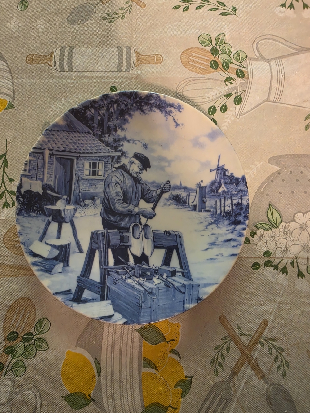 Blue and White Decorative Delft-Style Ceramic Plate